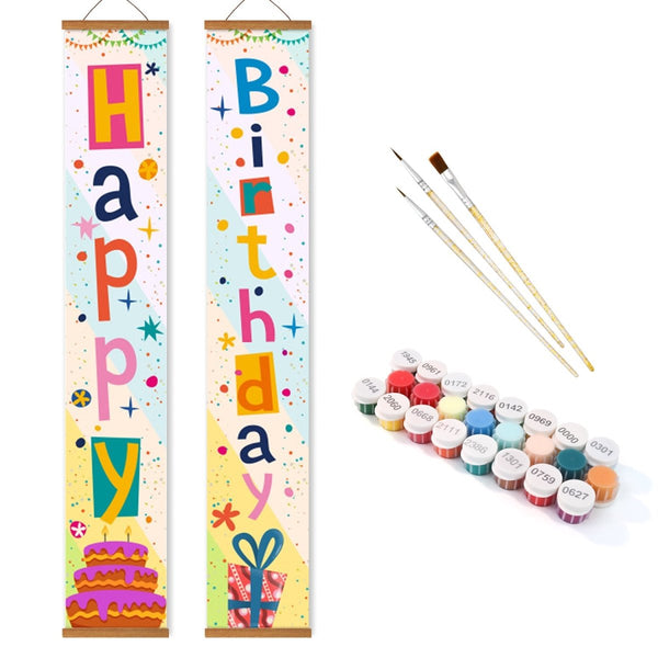 Paint By Numbers KitPorch Sign - Happy Birthday Pastel Letters - isuvio