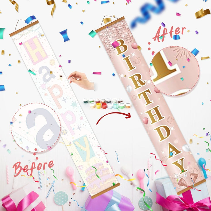 Paint By Numbers KitPorch Sign - Happy Birthday Rose Gold Letters - isuvio
