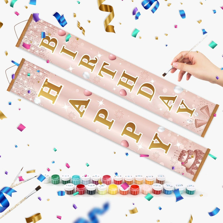 Paint By Numbers KitPorch Sign - Happy Birthday Rose Gold Letters - isuvio