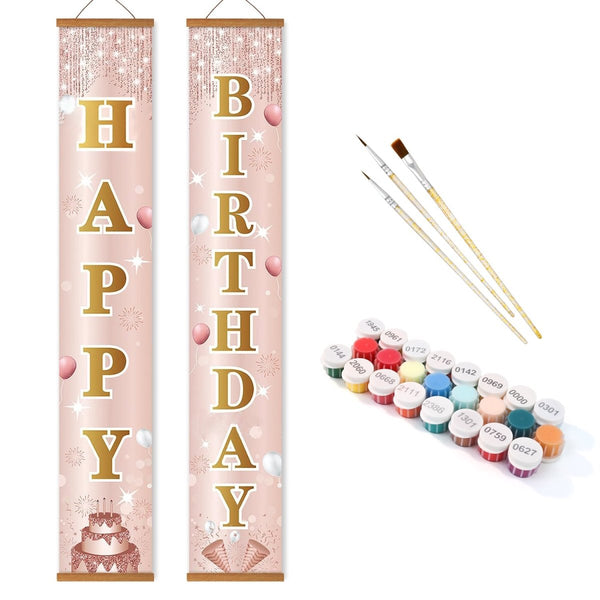 Paint By Numbers KitPorch Sign - Happy Birthday Rose Gold Letters - isuvio