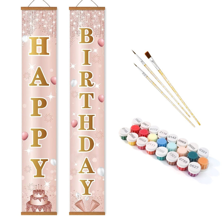Paint By Numbers KitPorch Sign - Happy Birthday Rose Gold Letters - isuvio