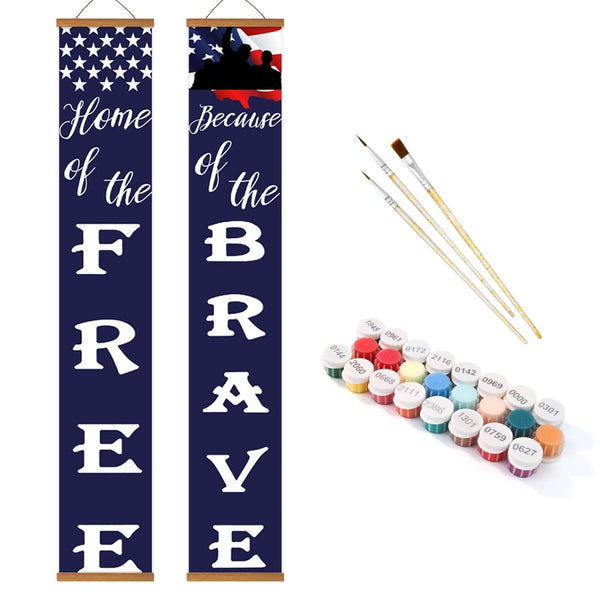 Paint By Numbers KitPorch Sign - Home of the Free and Brave - isuvio