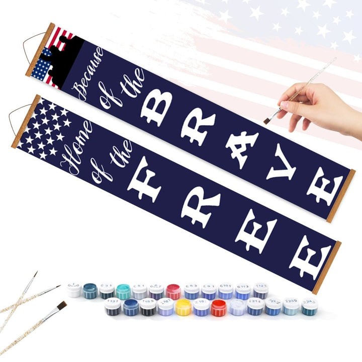 Paint By Numbers KitPorch Sign - Home of the Free Brave Flag - isuvio