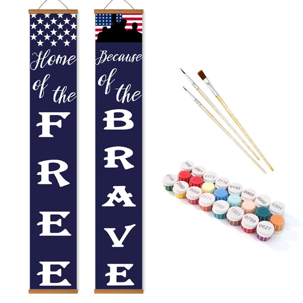 Paint By Numbers KitPorch Sign - Home of the Free Brave Flag - isuvio