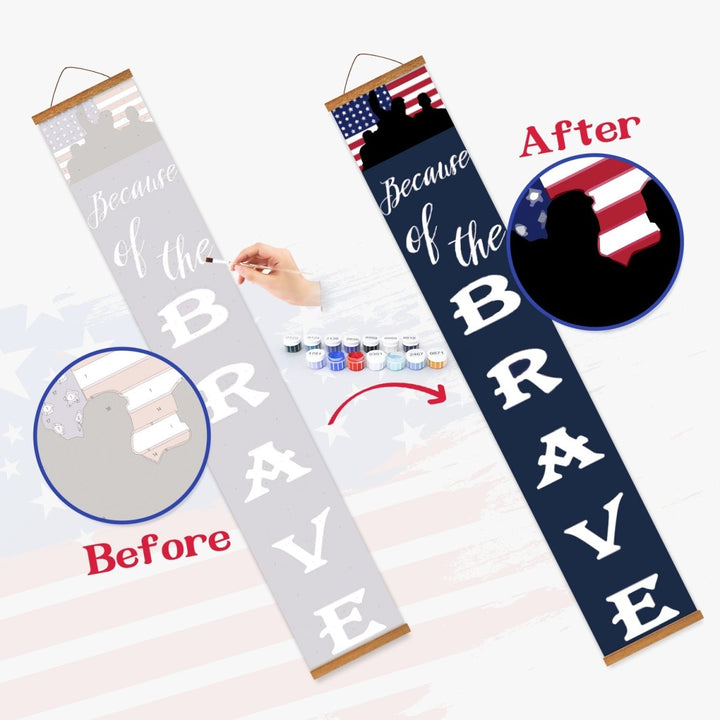 Paint By Numbers KitPorch Sign - Home of the Free Brave Flag - isuvio