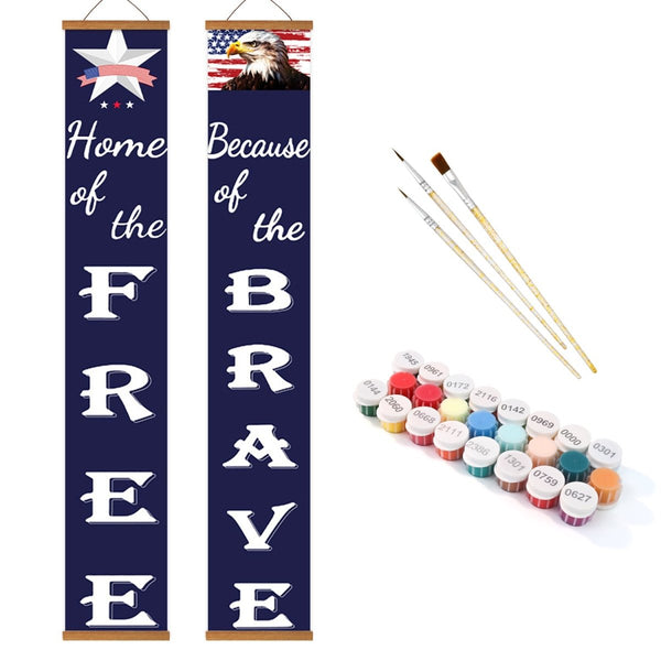 Paint By Numbers KitPorch Sign - Home of the Free Brave Star and Flag - isuvio