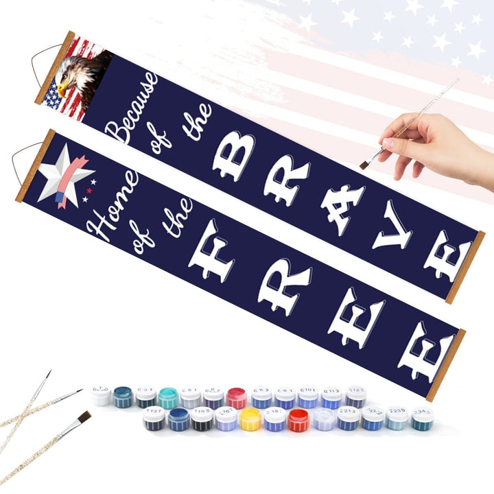 Paint By Numbers KitPorch Sign - Home of the Free Brave Star and Flag - isuvio