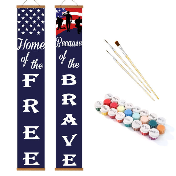 Paint By Numbers KitPorch Sign - Home of the Free Brave Star Banner - isuvio