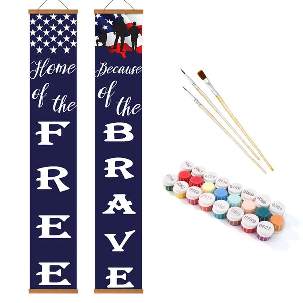 Paint By Numbers KitPorch Sign - Home of the Free Brave Stars and Stripes - isuvio