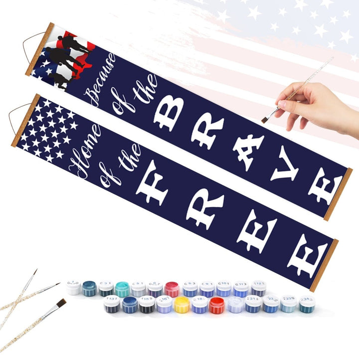 Paint By Numbers KitPorch Sign - Home of the Free Brave Stars and Stripes - isuvio