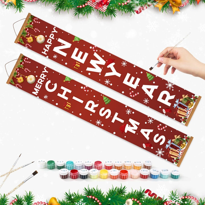 Paint By Numbers KitPorch Sign - Merry Christmas and Happy New Year Letters - isuvio