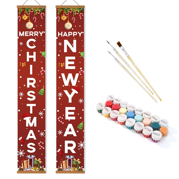 Paint By Numbers KitPorch Sign - Merry Christmas and Happy New Year Letters - isuvio