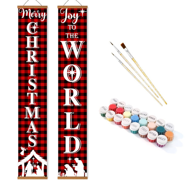 Paint By Numbers KitPorch Sign - Merry Christmas and Joy to the World Letters - isuvio