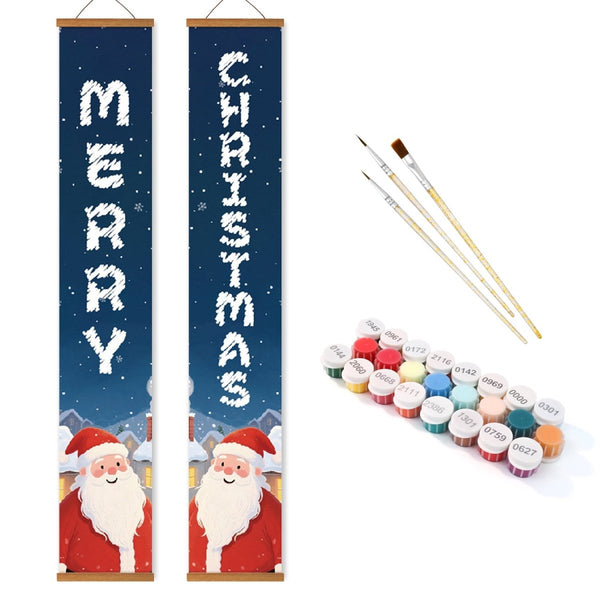Paint By Numbers KitPorch Sign - Merry Christmas Letters Blue with Santa - isuvio