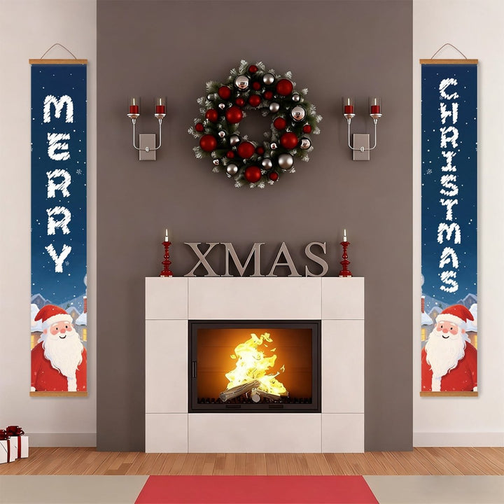 Paint By Numbers KitPorch Sign - Merry Christmas Letters Blue with Santa - isuvio