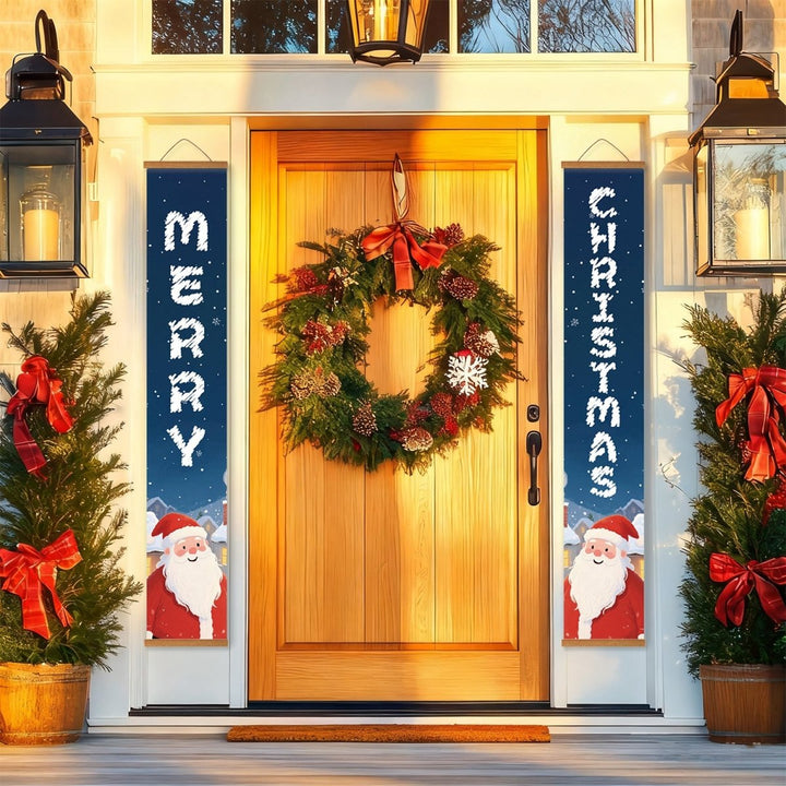 Paint By Numbers KitPorch Sign - Merry Christmas Letters Blue with Santa - isuvio