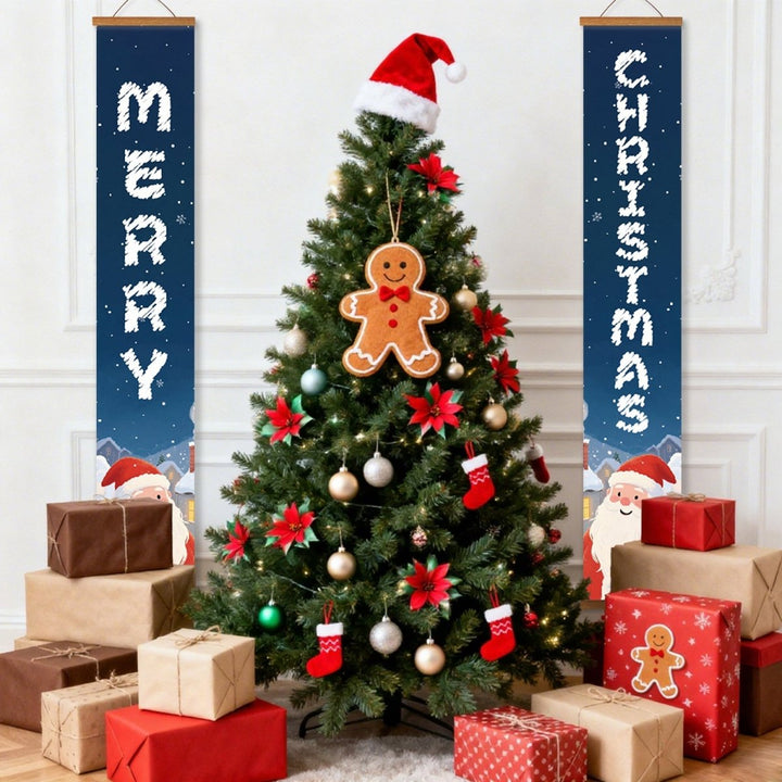 Paint By Numbers KitPorch Sign - Merry Christmas Letters Blue with Santa - isuvio
