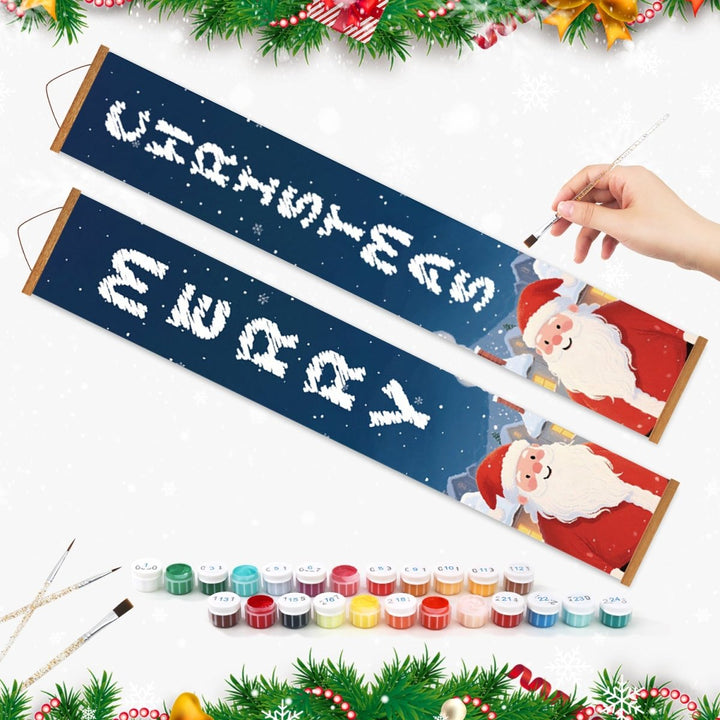 Paint By Numbers KitPorch Sign - Merry Christmas Letters Blue with Santa - isuvio