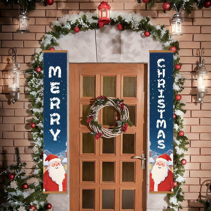 Paint By Numbers KitPorch Sign - Merry Christmas Letters Blue with Santa - isuvio