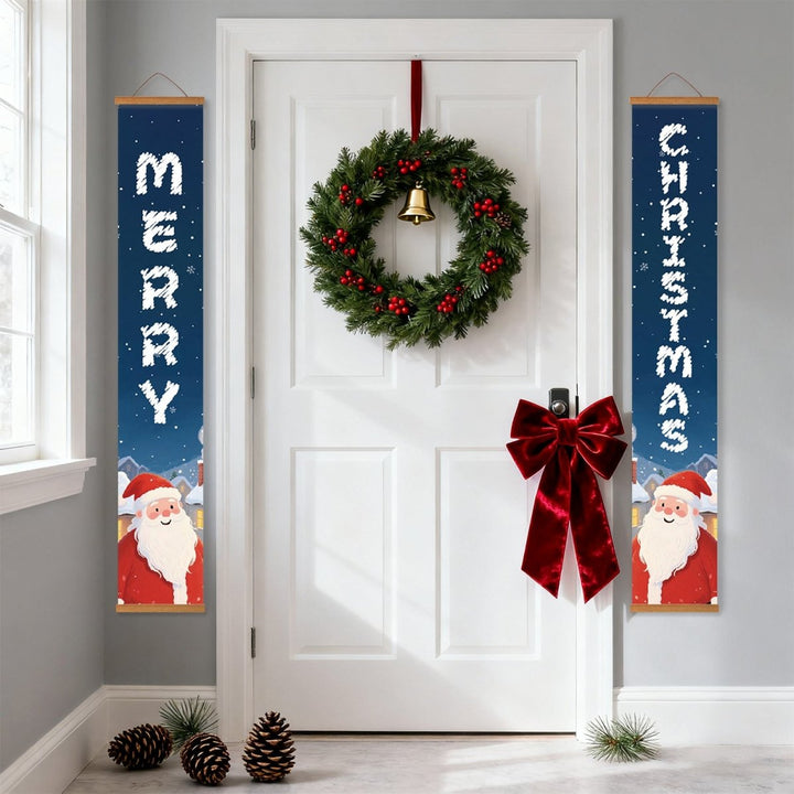 Paint By Numbers KitPorch Sign - Merry Christmas Letters Blue with Santa - isuvio