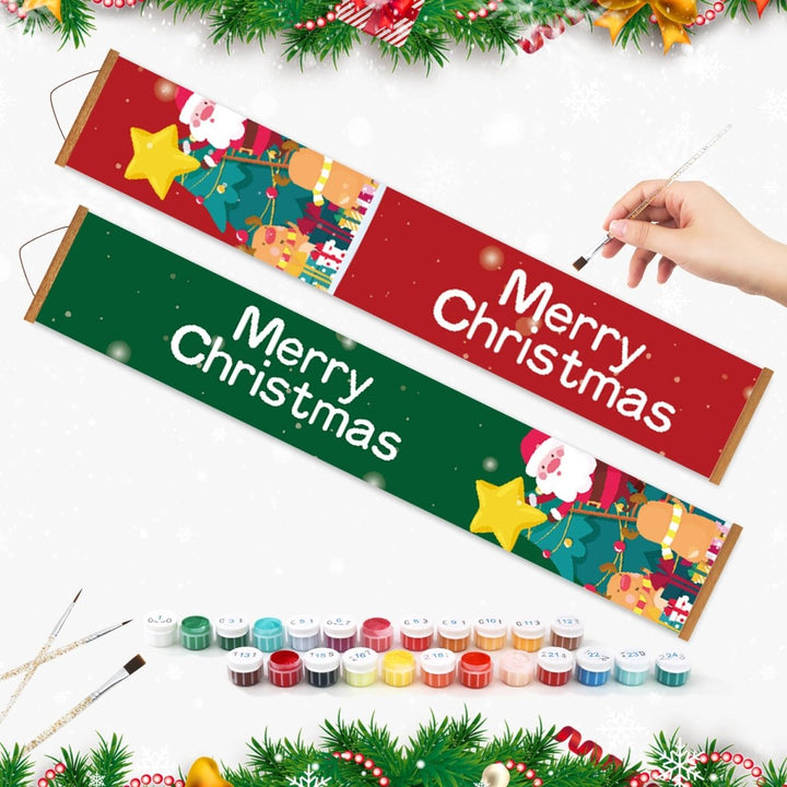 Paint By Numbers KitPorch Sign - Merry Christmas Letters Green and Red - isuvio