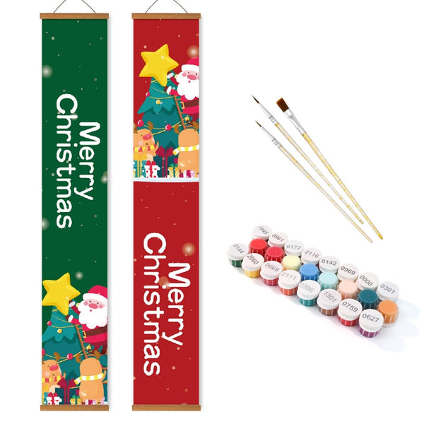 Paint By Numbers KitPorch Sign - Merry Christmas Letters Green and Red - isuvio