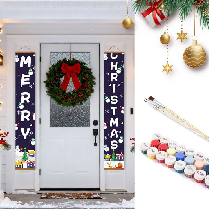 Paint By Numbers KitPorch Sign - Merry Christmas Letters Night Town - isuvio