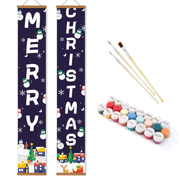 Paint By Numbers KitPorch Sign - Merry Christmas Letters Night Town - isuvio