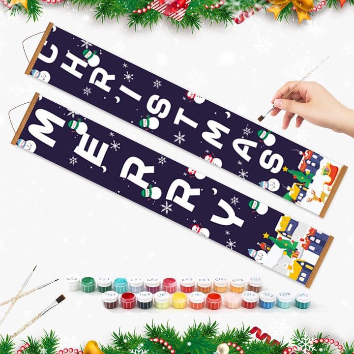 Paint By Numbers KitPorch Sign - Merry Christmas Letters Night Town - isuvio