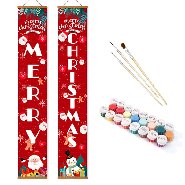 Paint By Numbers KitPorch Sign - Merry Christmas Letters with Santa and Snowman - isuvio