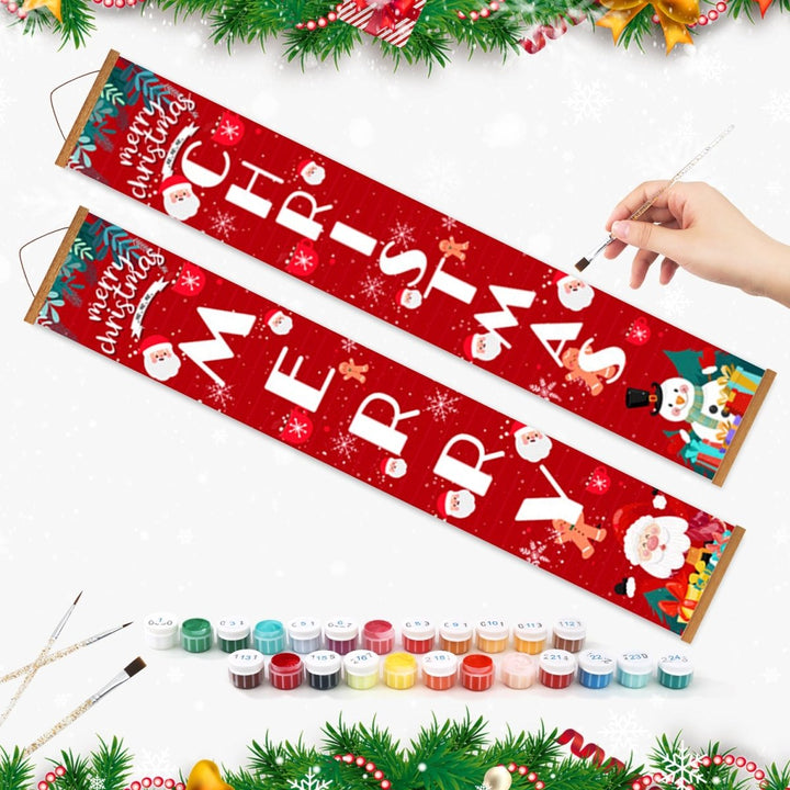 Paint By Numbers KitPorch Sign - Merry Christmas Letters with Santa and Snowman - isuvio