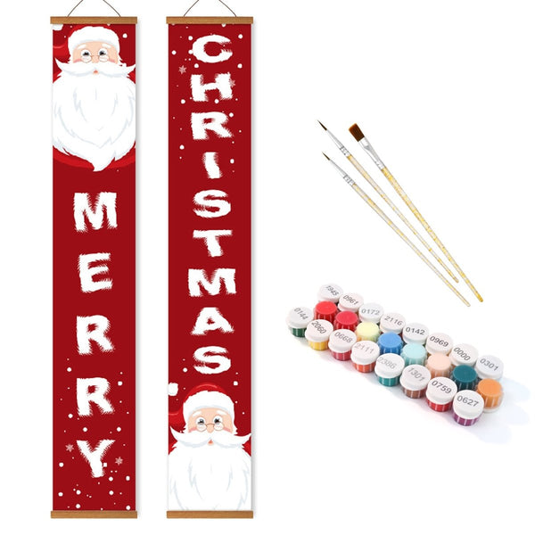 Paint By Numbers KitPorch Sign - Merry Christmas Letters with Santa Corners - isuvio