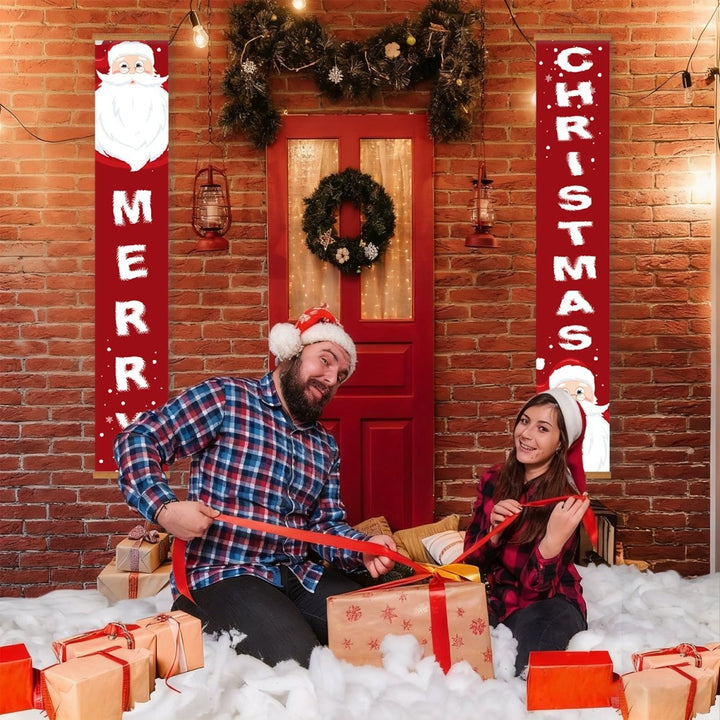 Paint By Numbers KitPorch Sign - Merry Christmas Letters with Santa Corners - isuvio