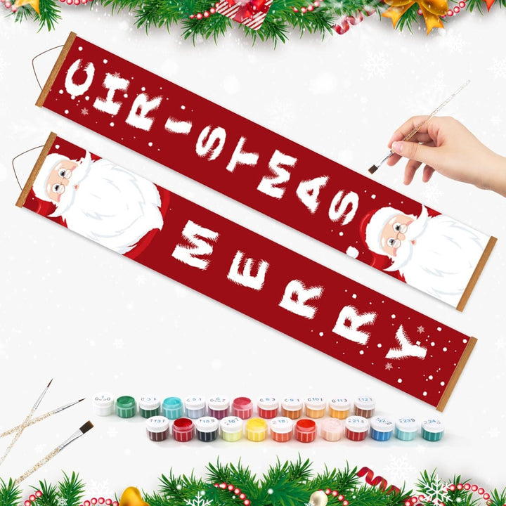 Paint By Numbers KitPorch Sign - Merry Christmas Letters with Santa Corners - isuvio