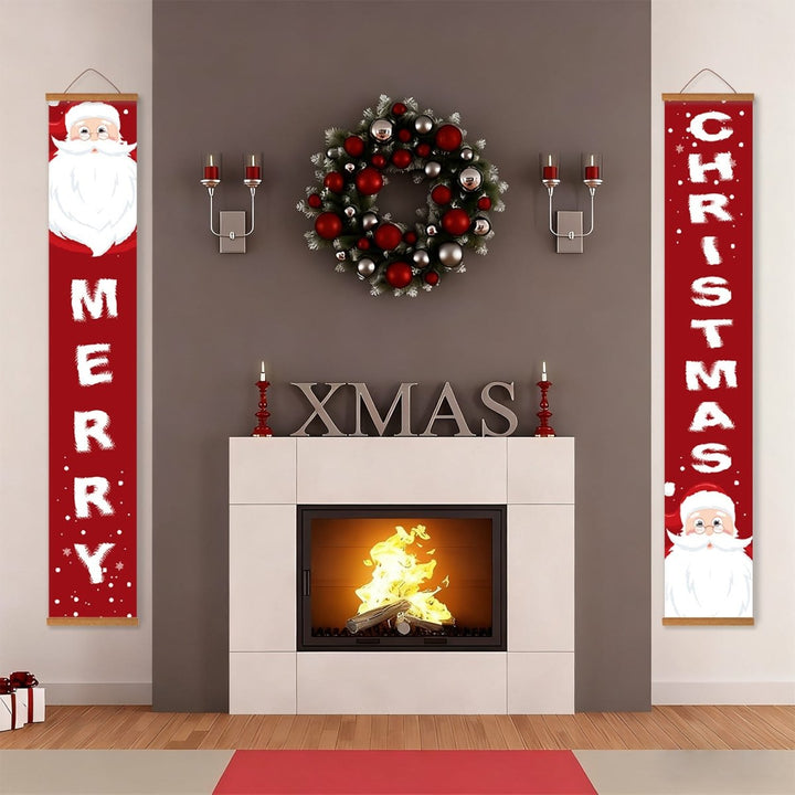 Paint By Numbers KitPorch Sign - Merry Christmas Letters with Santa Corners - isuvio