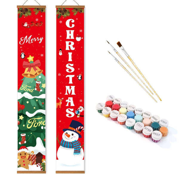 Paint By Numbers KitPorch Sign - Merry Christmas Letters with Snowman - isuvio