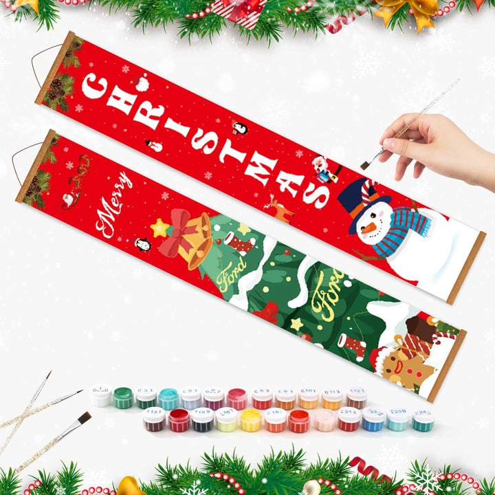 Paint By Numbers KitPorch Sign - Merry Christmas Letters with Snowman - isuvio