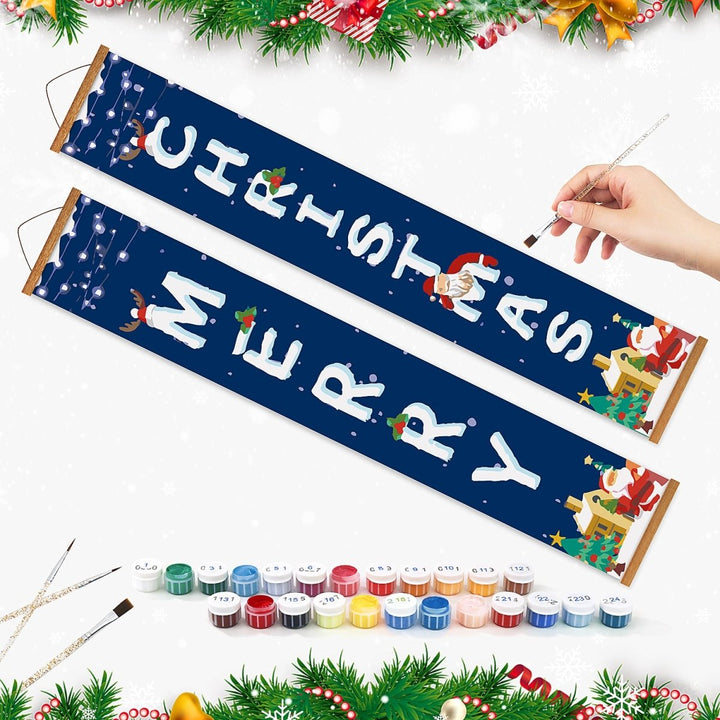 Paint By Numbers KitPorch Sign - Merry Christmas Snow Scene - isuvio