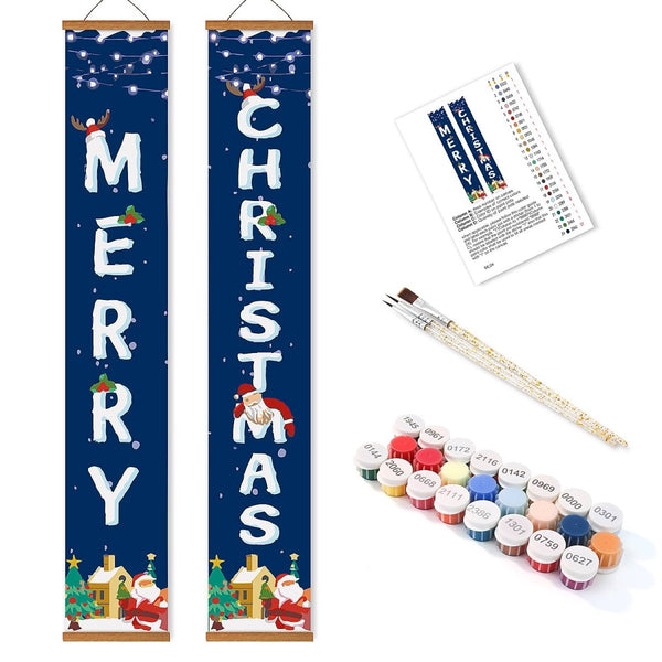 Paint By Numbers KitPorch Sign - Merry Christmas Snow Scene - isuvio