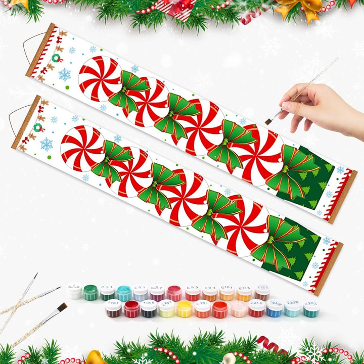 Paint By Numbers KitPorch Sign - Peppermint Candy and Holly Leaves - isuvio