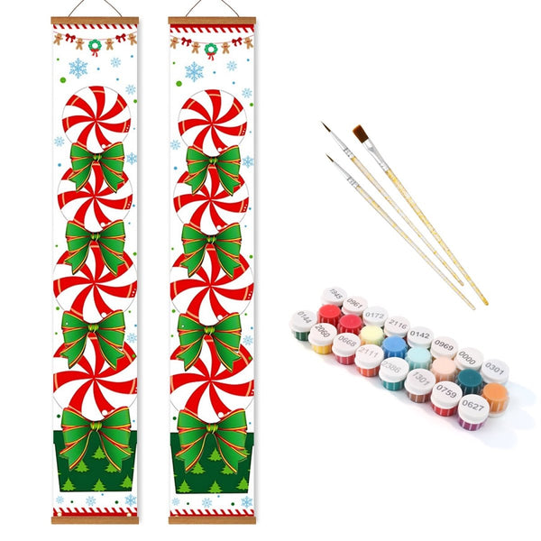 Paint By Numbers KitPorch Sign - Peppermint Candy and Holly Leaves - isuvio