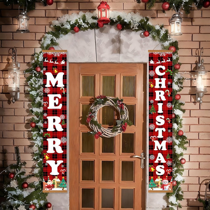 Paint By Numbers KitPorch Sign - Plaid Merry Christmas Letters with Icons - isuvio