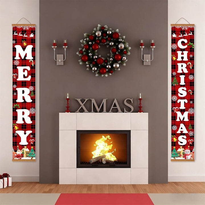 Paint By Numbers KitPorch Sign - Plaid Merry Christmas Letters with Icons - isuvio