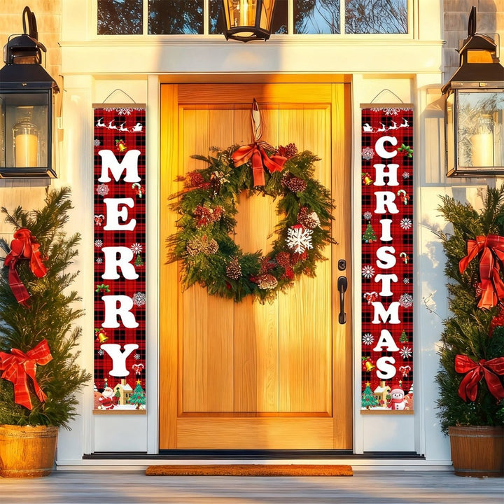 Paint By Numbers KitPorch Sign - Plaid Merry Christmas Letters with Icons - isuvio