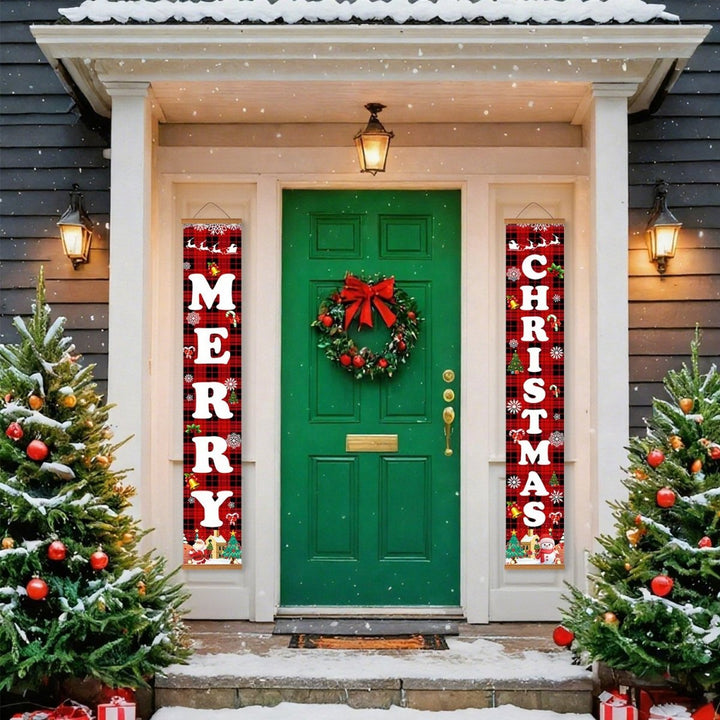 Paint By Numbers KitPorch Sign - Plaid Merry Christmas Letters with Icons - isuvio