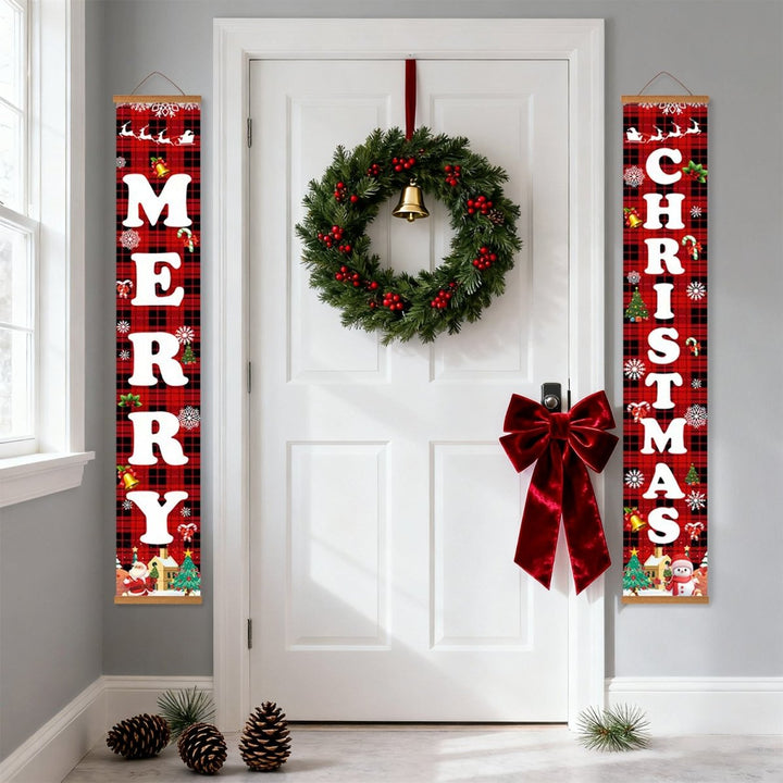 Paint By Numbers KitPorch Sign - Plaid Merry Christmas Letters with Icons - isuvio