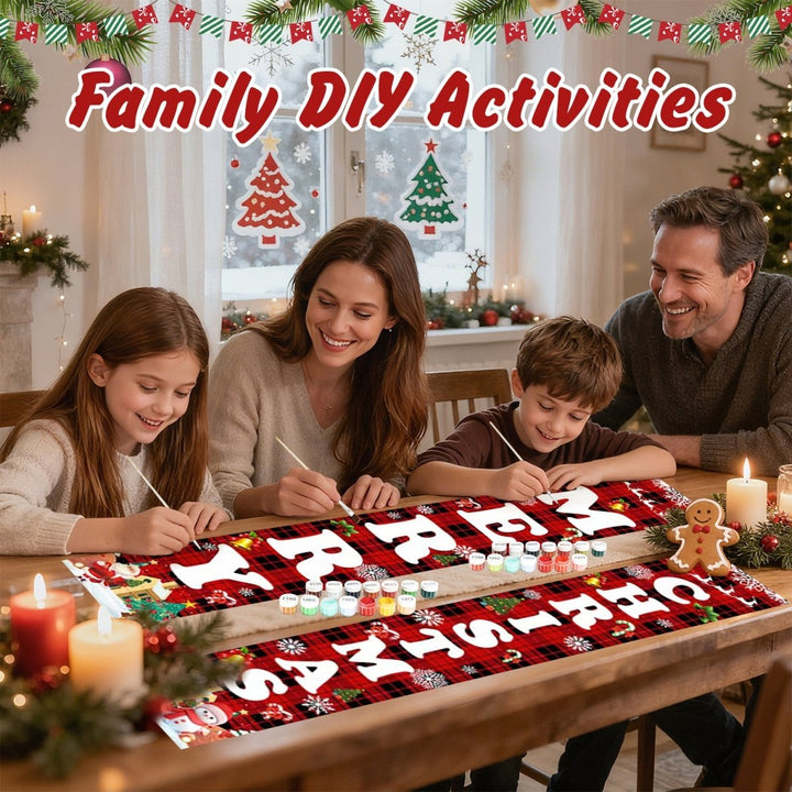 Paint By Numbers KitPorch Sign - Plaid Merry Christmas Letters with Icons - isuvio
