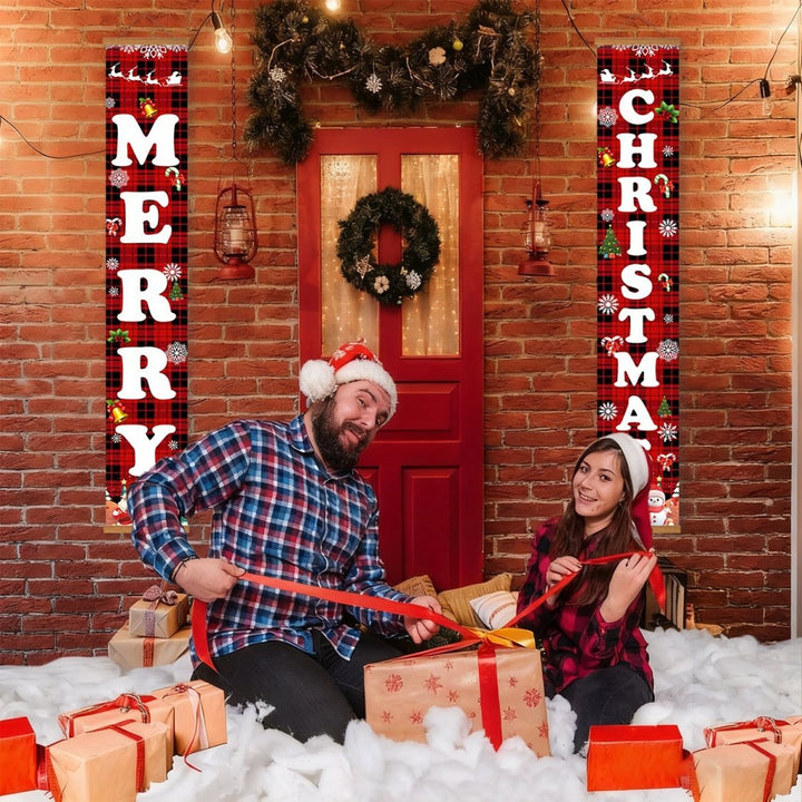 Paint By Numbers KitPorch Sign - Plaid Merry Christmas Letters with Icons - isuvio
