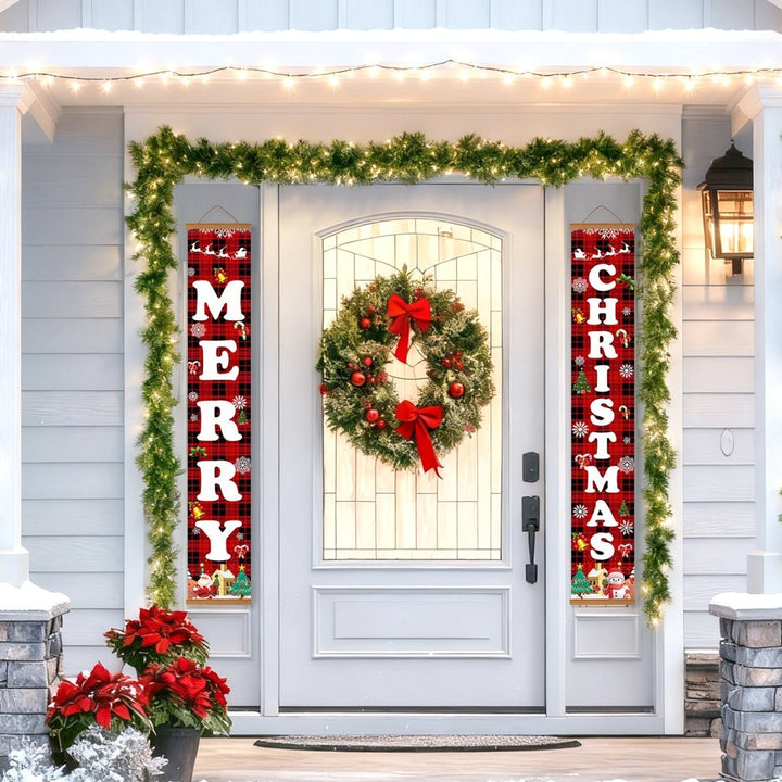 Paint By Numbers KitPorch Sign - Plaid Merry Christmas Letters with Icons - isuvio