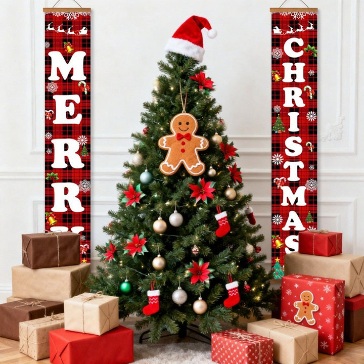 Paint By Numbers KitPorch Sign - Plaid Merry Christmas Letters with Icons - isuvio